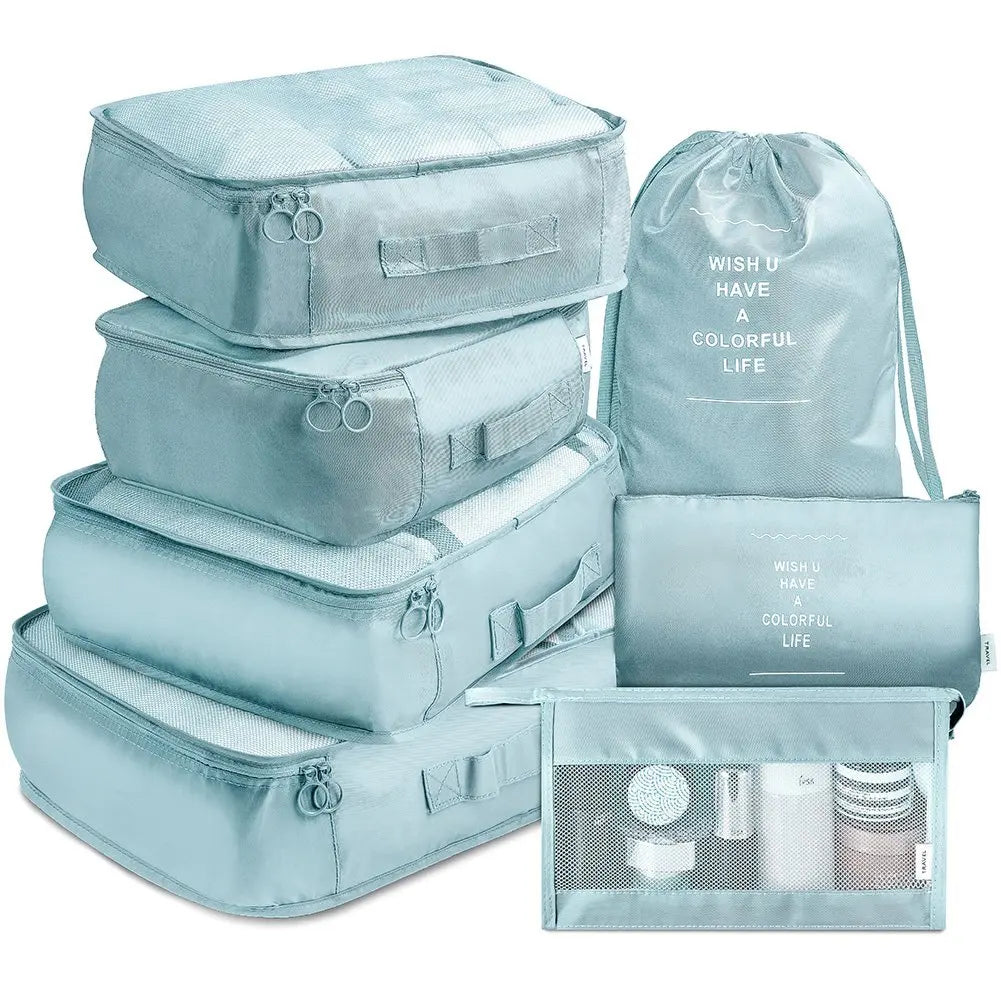 Organizador De Viaje Plegable De 7 Piezas, Bolsas De Almacenamiento, Armario, Cubo, Maleta, Juego De Embalaje, Almacenamiento De Equipaje, Ropa, Caja De Zapatos